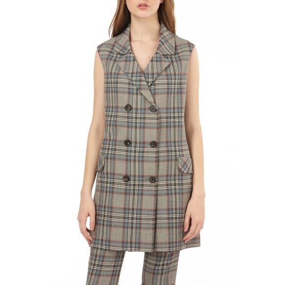 AMUR Dalton Vest Dress Size Small Grey Tartan Plaid Belted Convertible - Picture 5 of 13